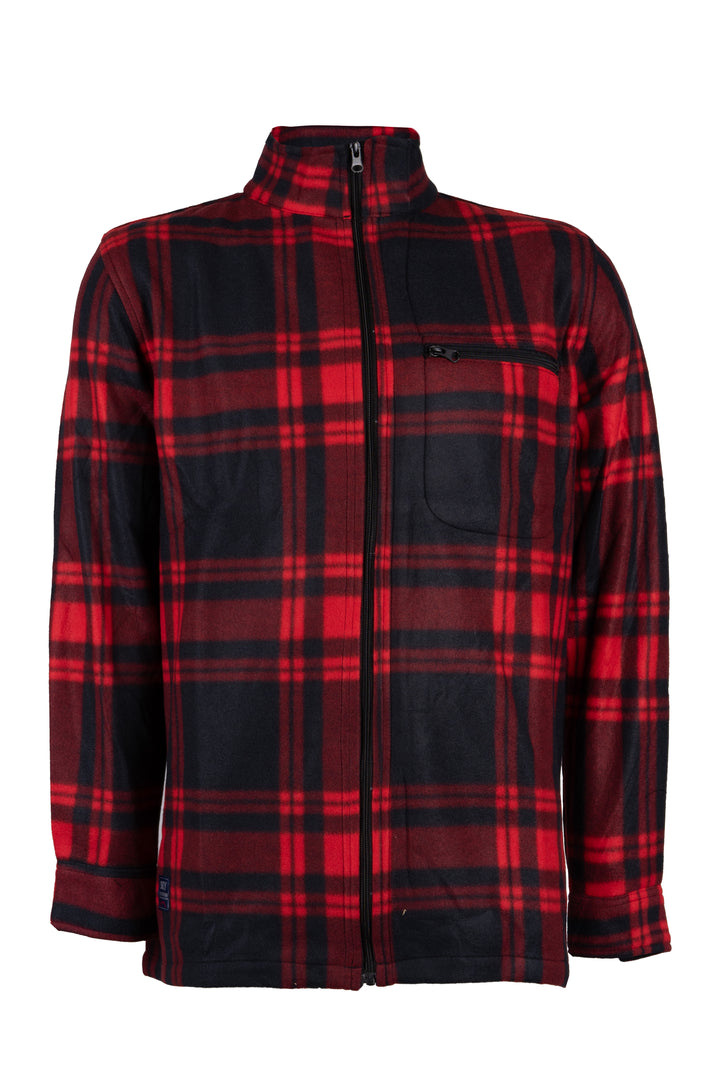 Felpa uomo full zip in pile con fantasia a quadri