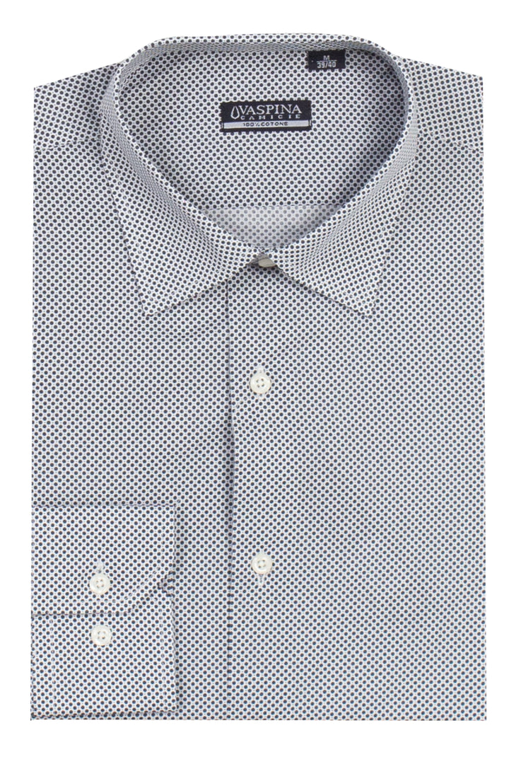 Camicia manica lunga in puro cotone microfantasia con vestibilità regular fit