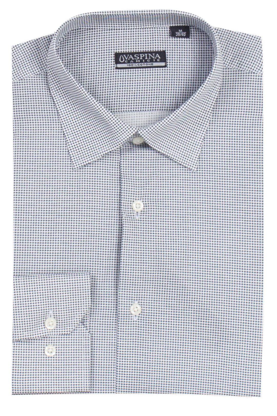 Camicia manica lunga in puro cotone microfantasia con vestibilità regular fit