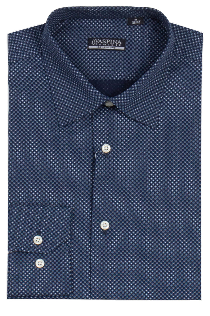 Camicia manica lunga in puro cotone microfantasia con vestibilità regular fit