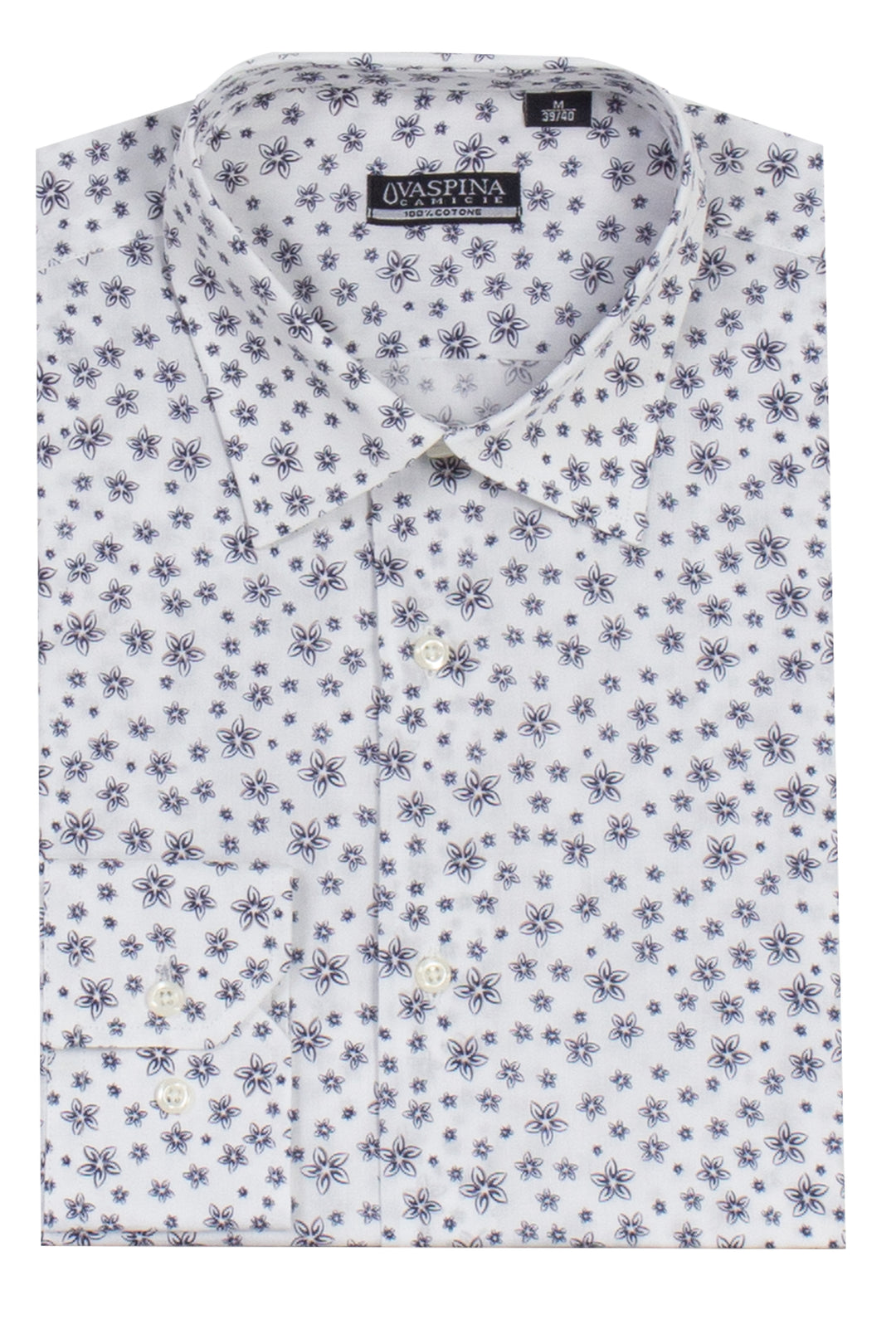 Camicia manica lunga in puro cotone microfantasia con vestibilità regular fit