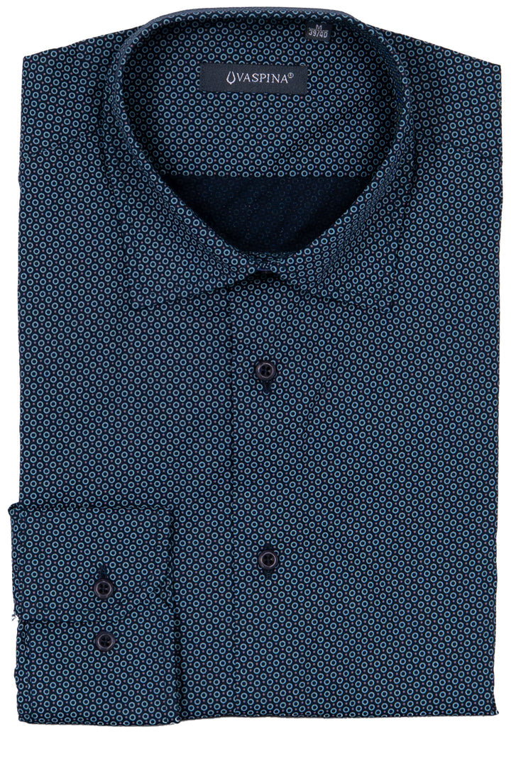 Camicia in puro cotone microfantasia con vestibilità slim fit e collo classico