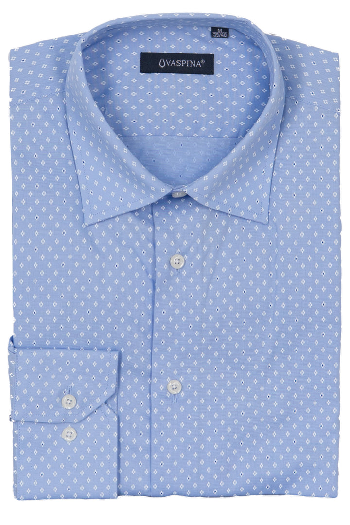 Camicia in puro cotone microfantasia con vestibilità slim fit e collo classico