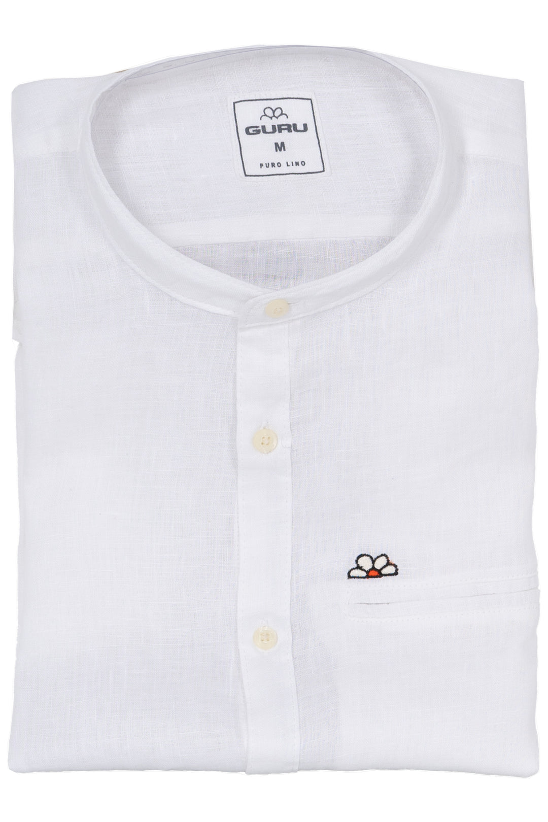 Camicia Lino Uomo Coreana Bianca A Fiori – Modello Nero, Maniche Lunghe, Vestibilità Comoda, Casual