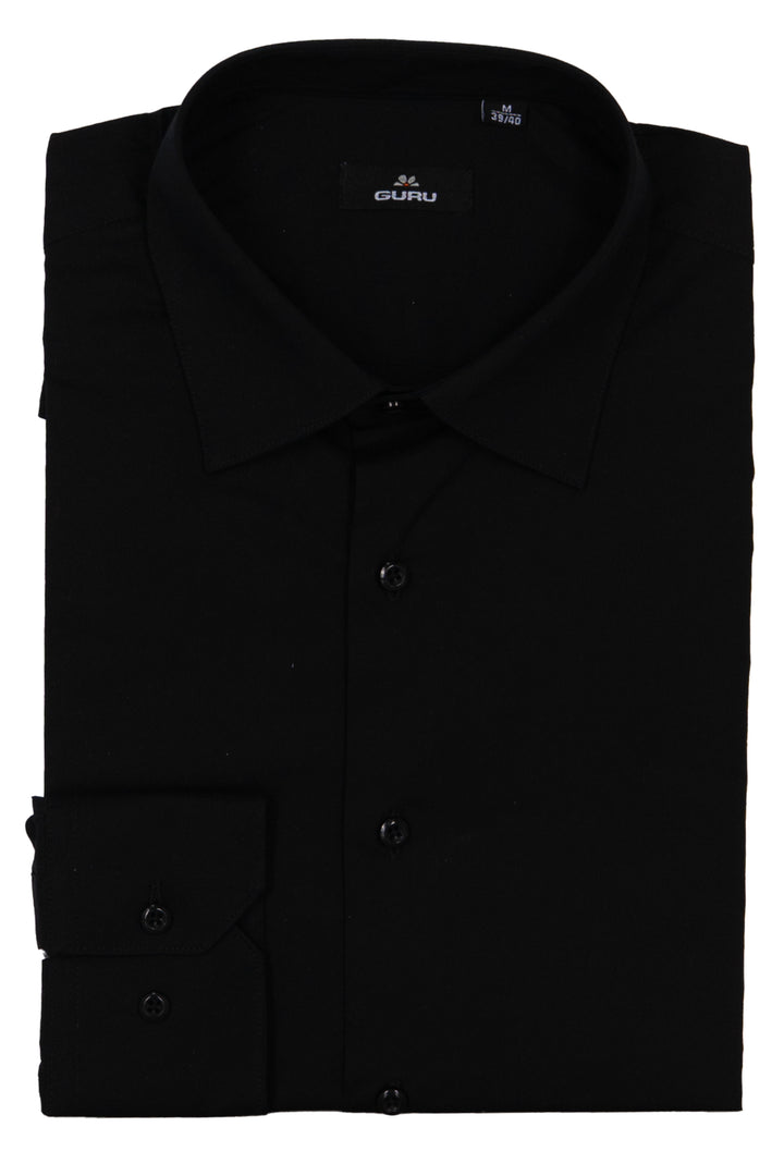 Camicia uomo Guru collo classico in cotone elasticizzato tinta unita con vestibilità slim fit