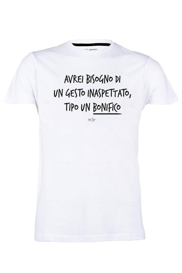 T-shirt uomo manica corta in puro cotone con stampa umoristica sul petto