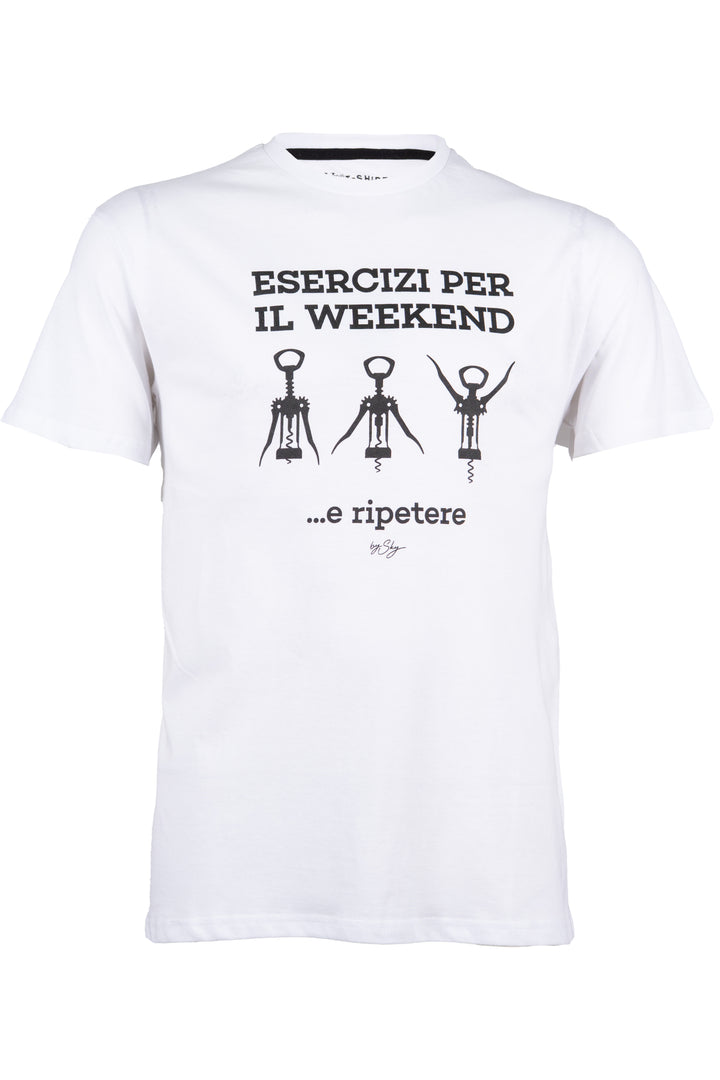 T-shirt uomo manica corta in puro cotone con stampa umoristica sul petto