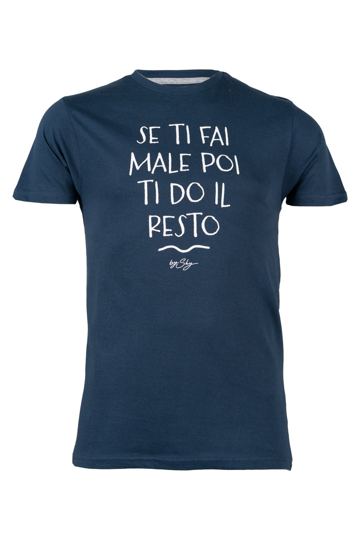 T-shirt uomo manica corta in puro cotone con stampa umoristica sul petto