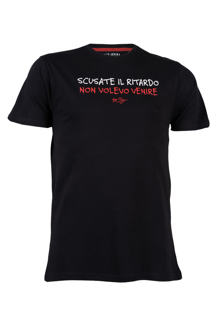 T-shirt uomo manica corta in puro cotone con stampa umoristica sul petto