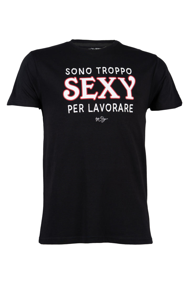T-shirt uomo manica corta in puro cotone con stampa umoristica sul petto