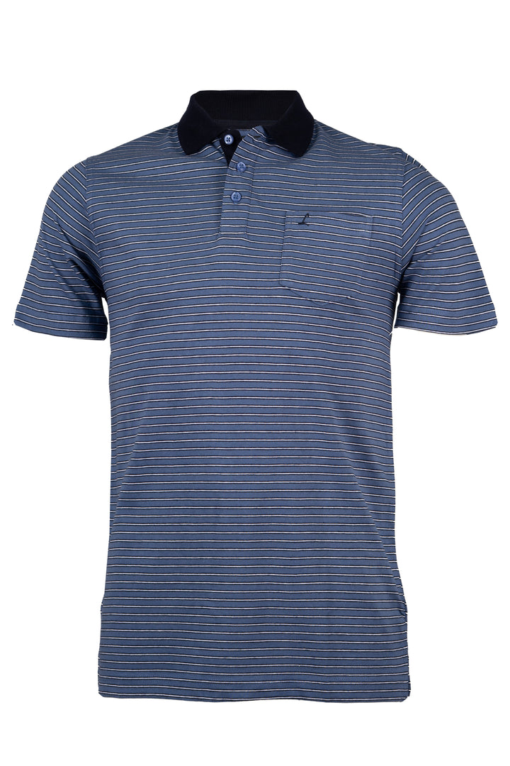 Polo Liabel manica corta in cotone jersey a righe con colletto in contrasto