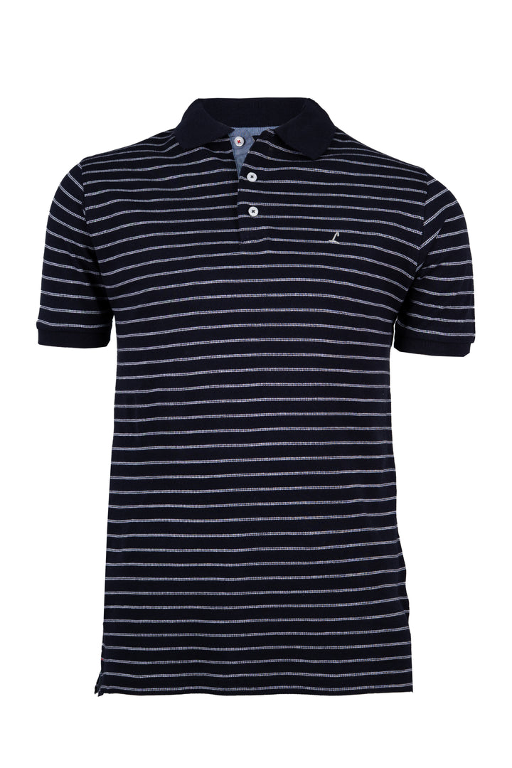 Polo Liabel manica corta in cotone piquet a righe con colletto in contrasto