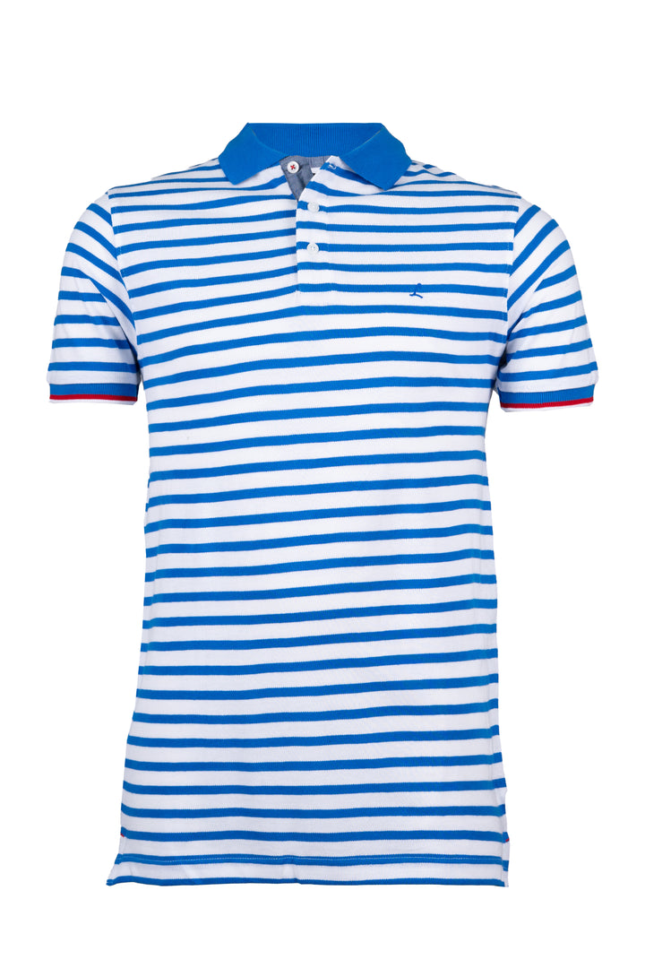 Polo Liabel manica corta in cotone piquet a righe con colletto in contrasto