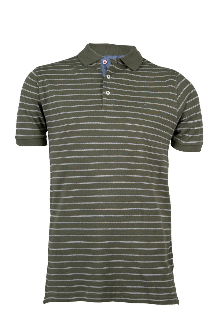 Polo Liabel manica corta in cotone piquet a righe con colletto in contrasto