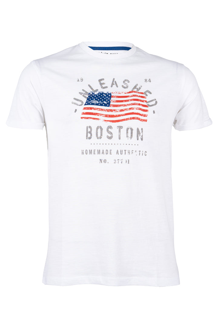 T-shirt girocollo manica corta in cotone slub con grande stampa sul petto