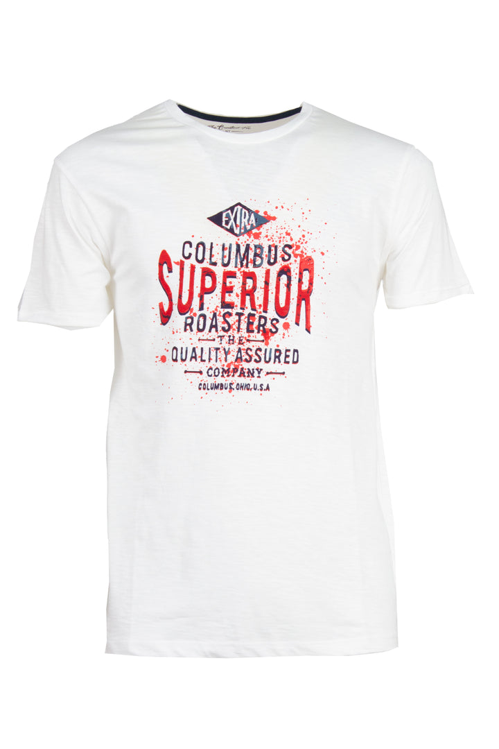 T-shirt girocollo manica corta in cotone slub con grande stampa sul petto