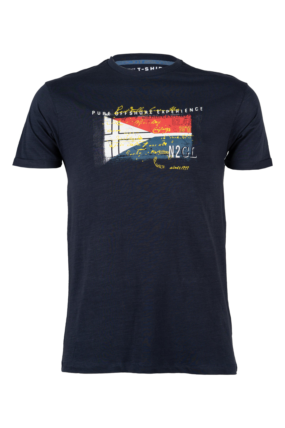T-shirt girocollo manica corta in cotone slub con grande stampa sul petto