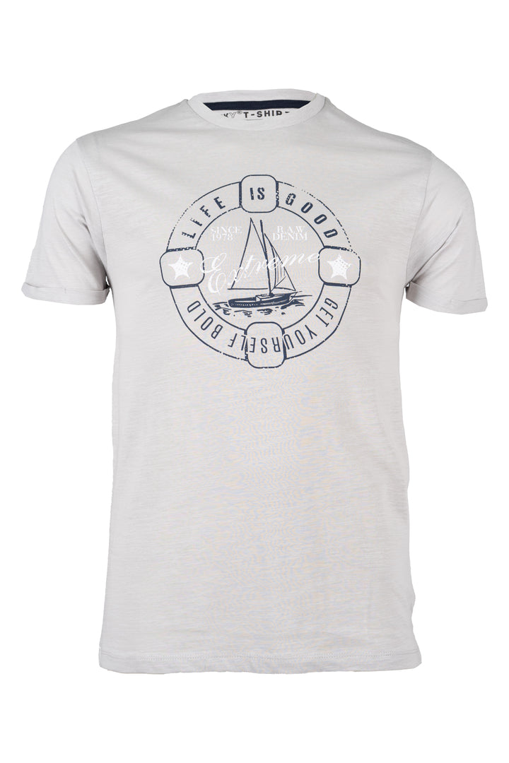 T-shirt girocollo manica corta in cotone slub con grande stampa sul petto