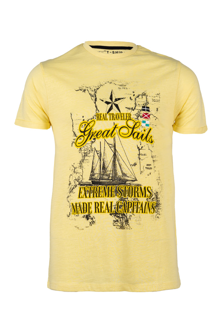 T-shirt girocollo manica corta in cotone slub con grande stampa sul petto
