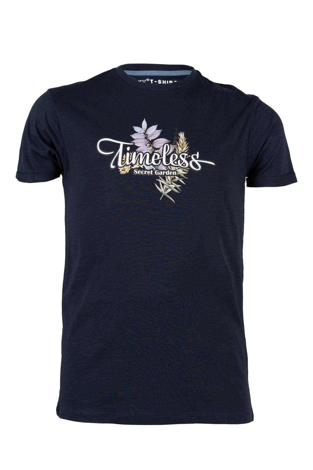 T-shirt girocollo manica corta in cotone slub con grande stampa sul petto