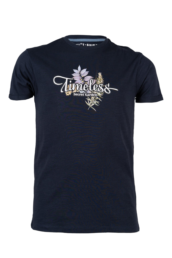 T-shirt girocollo manica corta in cotone slub con grande stampa sul petto