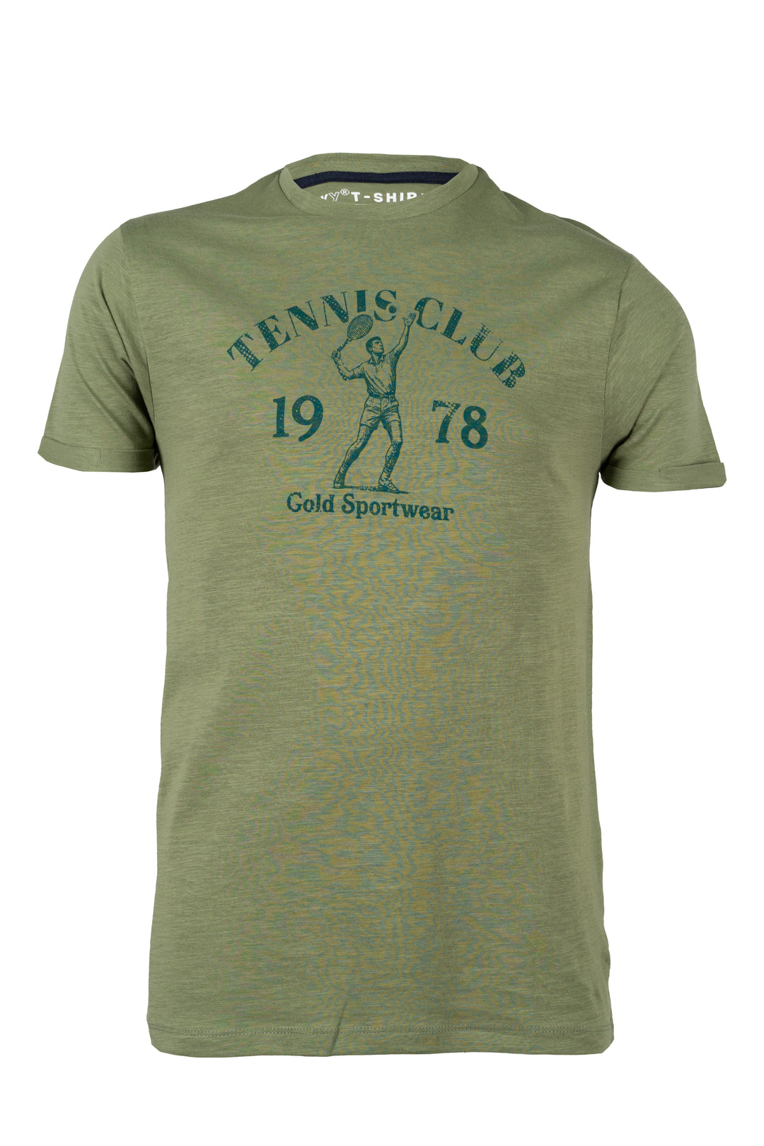 T-shirt girocollo manica corta in cotone slub con grande stampa sul petto