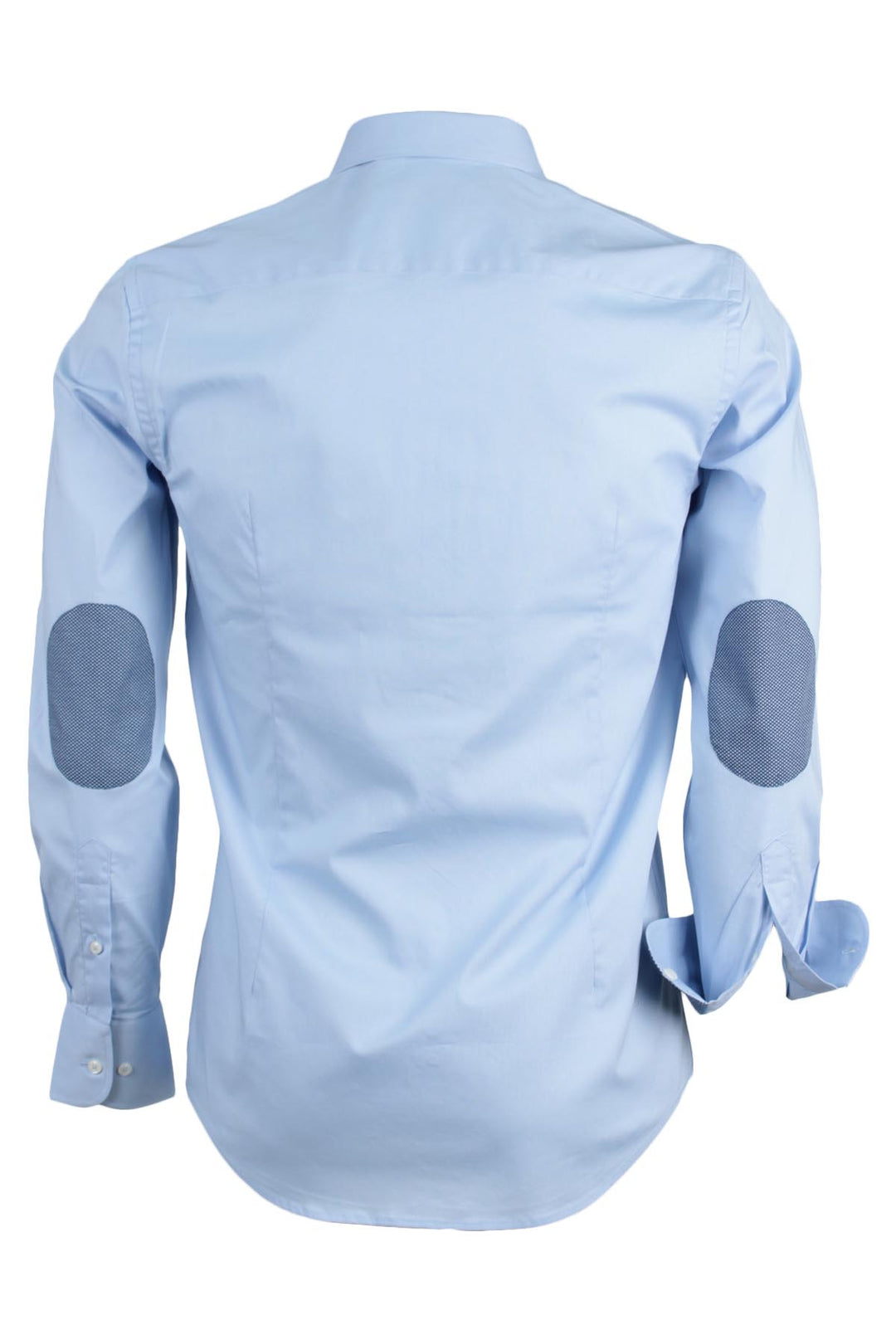 Camicia da uomo tinta unita con collo, polsini e toppe a contrasto in microfantasia