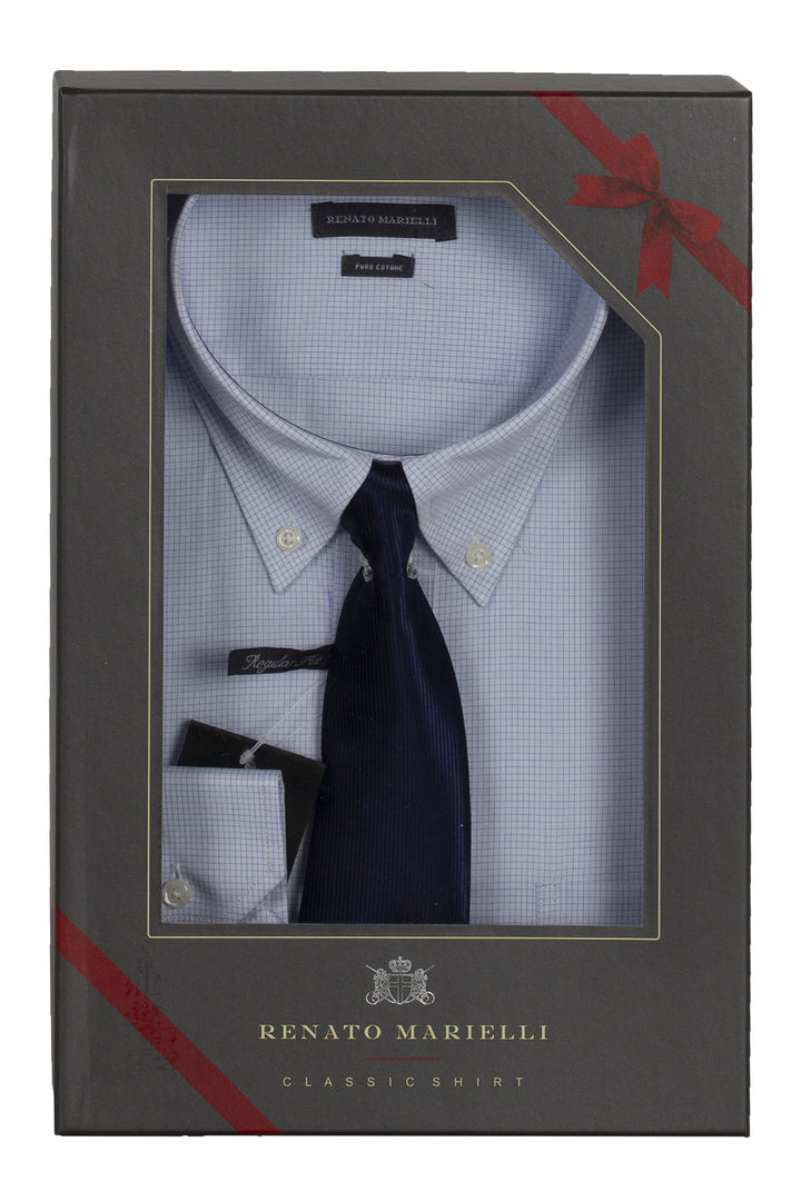 Camicia classica da uomo cielo con cravatta in scatola regalo