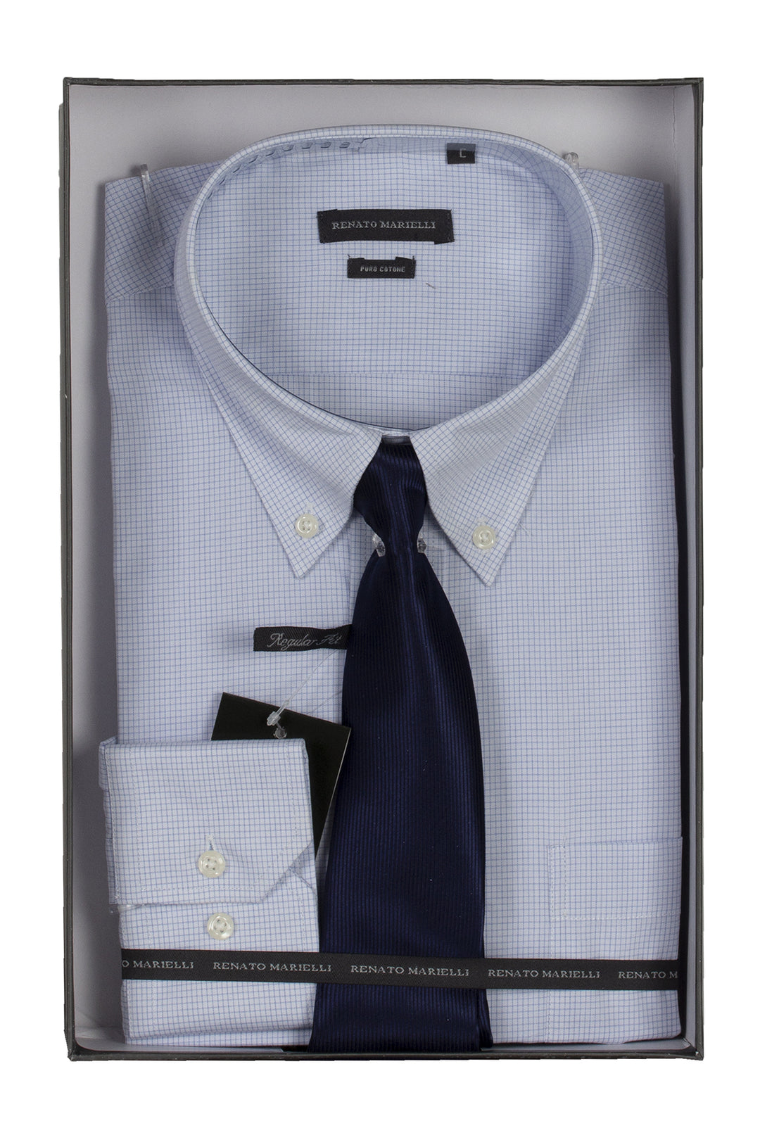 Camicia classica da uomo cielo con cravatta in scatola regalo