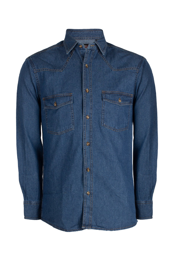 Camicia jeans da uomo con bottoni in osso e collo italiano colore blu scuro