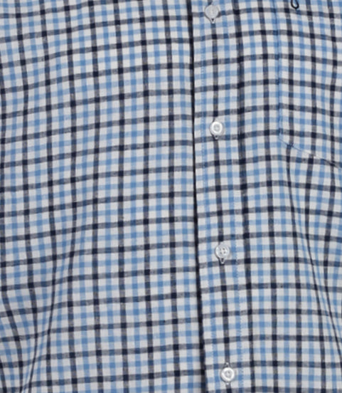 Camicia mezza manica in misto lino fantasia a quadri