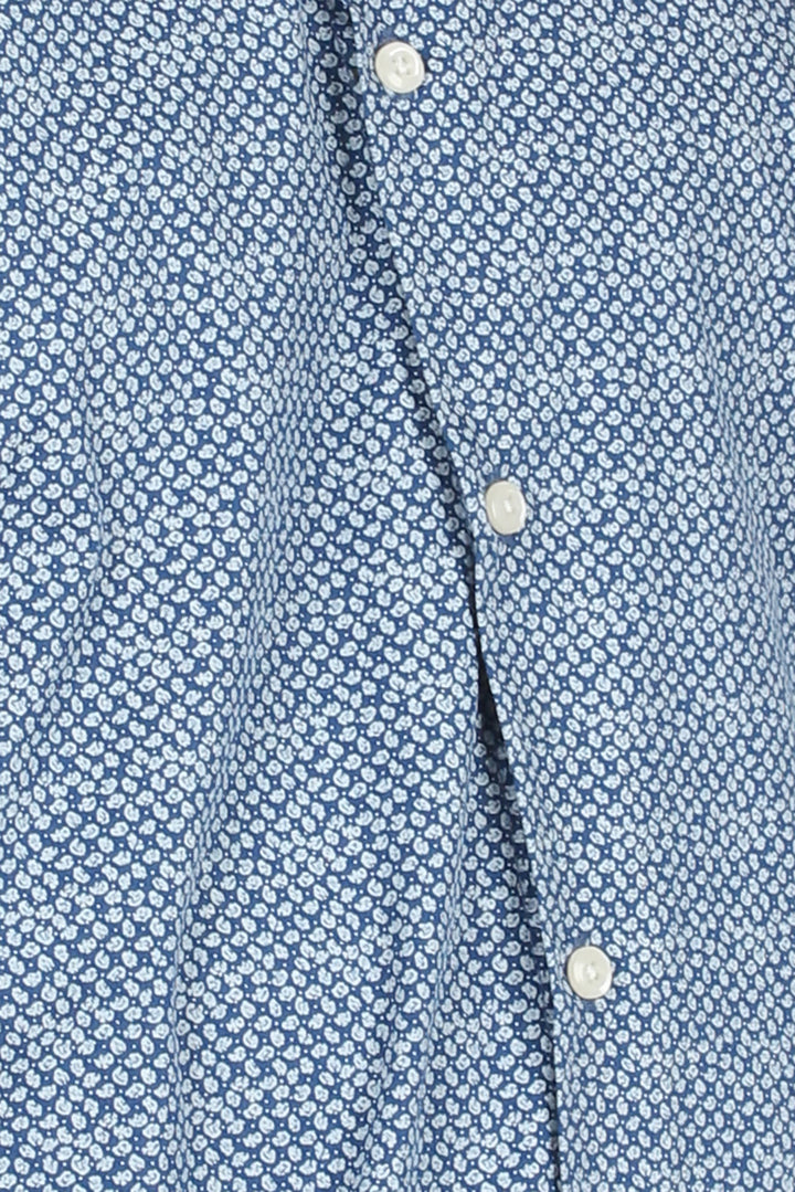 Camicia coreana mezza manica con microfantasia a contrasto