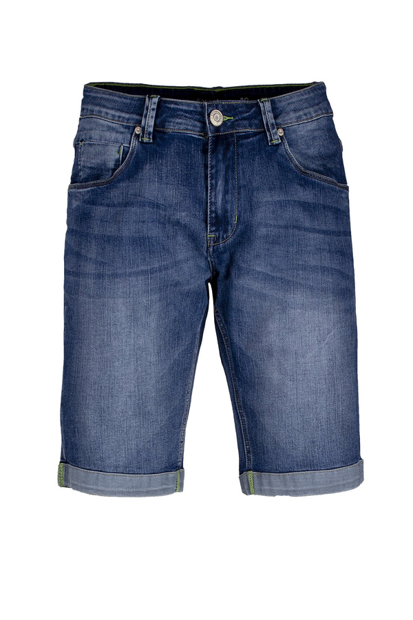 Bermuda jeans con baffatture e scoloriture uomo