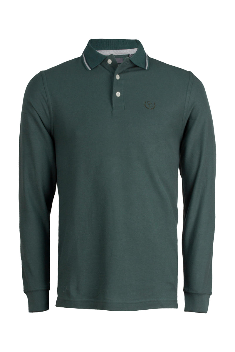 Polo manica lunga in tinta unita con bordi a contrasto