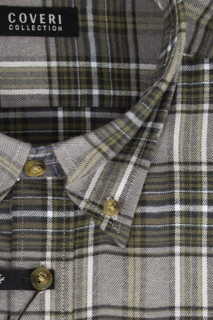 Camicia scozzese uomo button down in flanella rasata