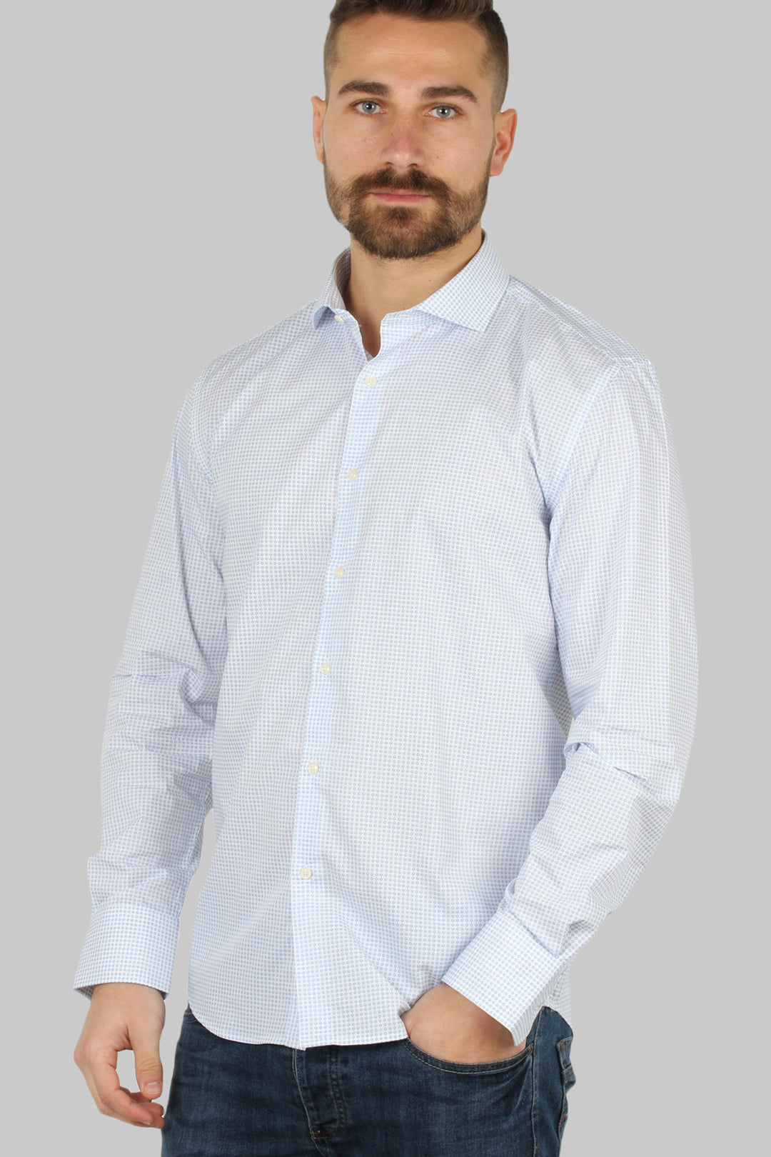 Camicia da uomo bianca microfantasia a contrasto