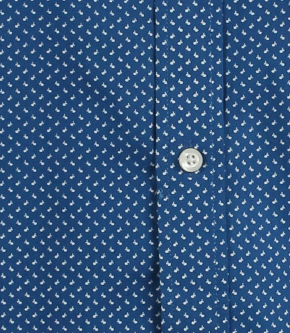 Camicia coreana in cotone microfantasia a contrasto
