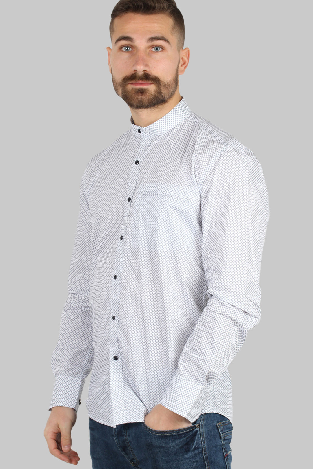 Camicia coreana uomo con microfantasia a contrasto