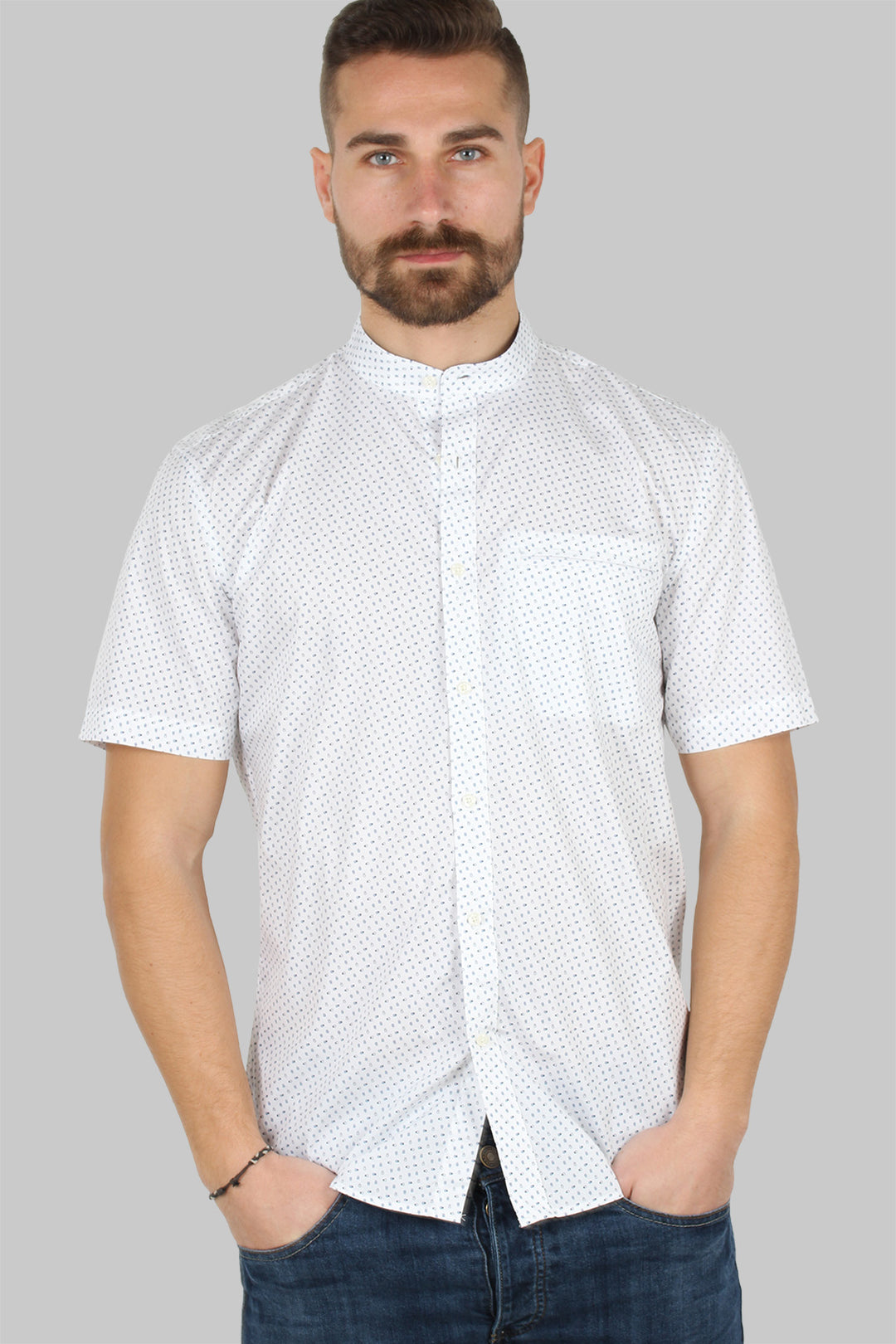 Camicia mezza manica uomo con microfantasia a contrasto