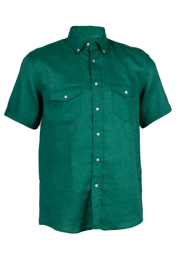 Camicia mezza manica 100% lino con taschini button down