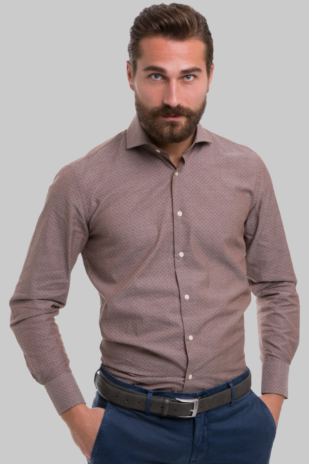 Camicia da uomo con collo francese e microfantasia