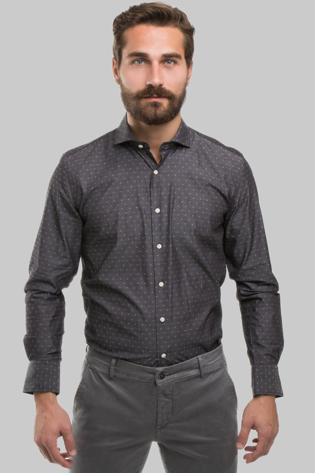 Camicia da uomo con collo francese e micro fantasia