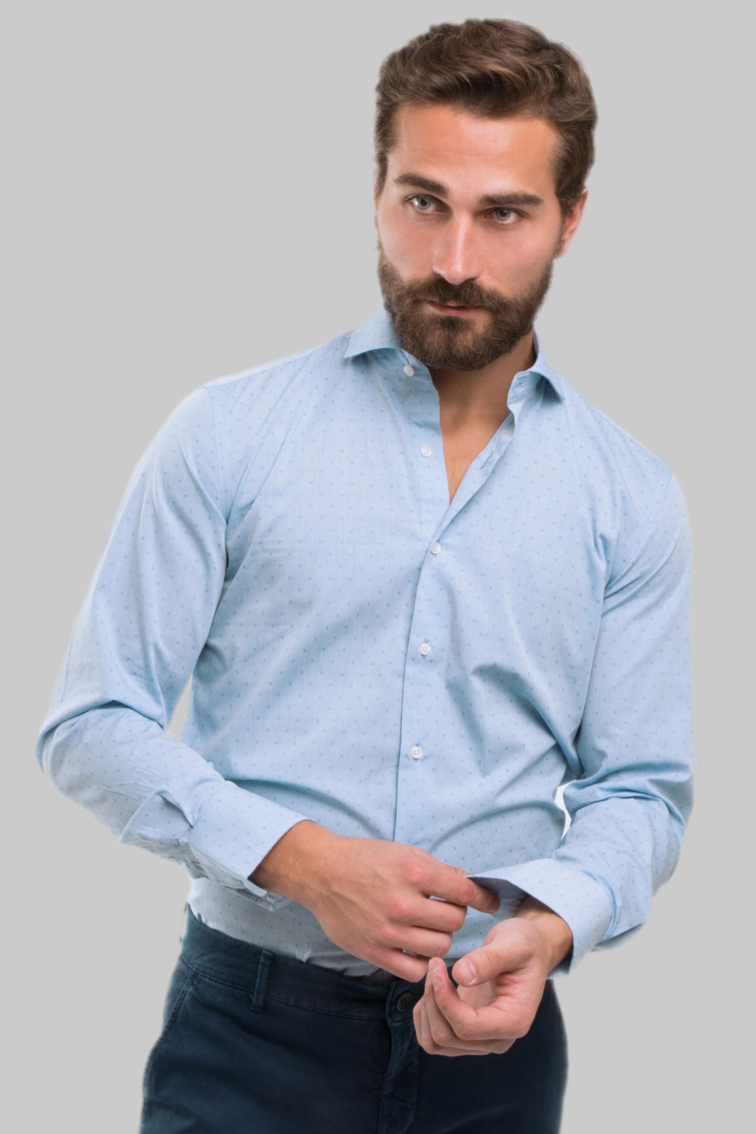 Camicia da uomo con collo francese e micro fantasia